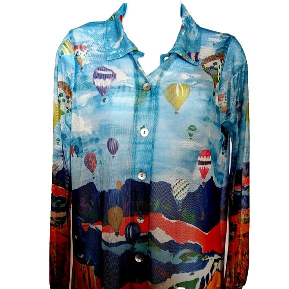 MALOKA Portugal sheer tunic blouse Sz 2 Mother PEARL buttons ART TO WEAR EUROPE - Picture 2 of 14